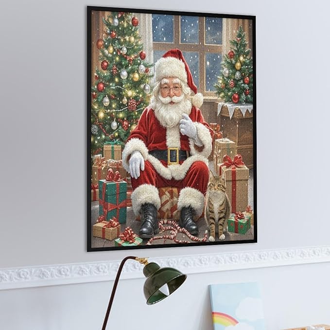 Puzzles for Adults 1000 Pieces Wooden Jigsaw Puzzle - Santa Claus and Kitten Christmas Series Theme Puzzle，Party Games，Family Toys，Educational Puzzles，Stress Relief Wooden Puzzle，Home Decoration