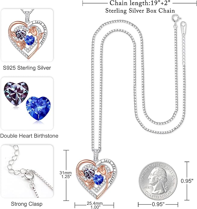 Iefil Valentines Day Gifts for Her - Sterling Silver Birthstone Necklace Anniversary Birthday Gifts for Her Wife Mom Daughter