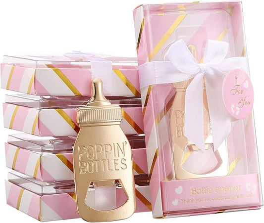 24 Pack Baby Shower Favors Bottle Opener Baby Shower Souvenirs Poppin Bottle Baby Birthday Party Giveaways,Baby Shower/Gender Reveal Party Supplies Decoration Gift (Pink, 24)