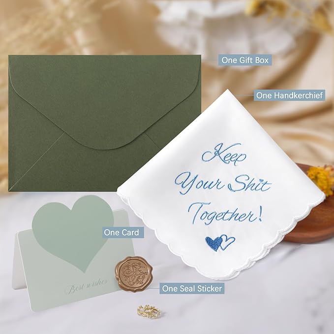 Wedding Handkerchief Something Blue for Bride, Mother Father of the Brides Groom Gifts, Embroidered Happy Tears Cotton Hanky