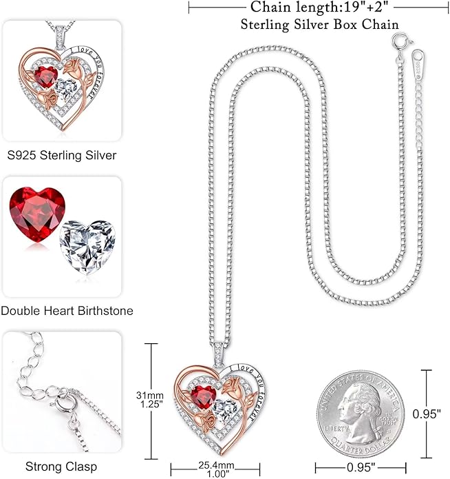 Iefil Valentines Day Gifts for Her - Sterling Silver Birthstone Necklace Anniversary Birthday Gifts for Her Wife Mom Daughter