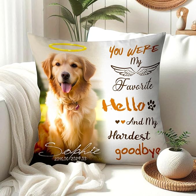 Pumkin Personalized Memorial Throw Pillow with Photo, Sympathy Gift for Pet Loss, Customized for Pet Lovers (Dog, Cat)