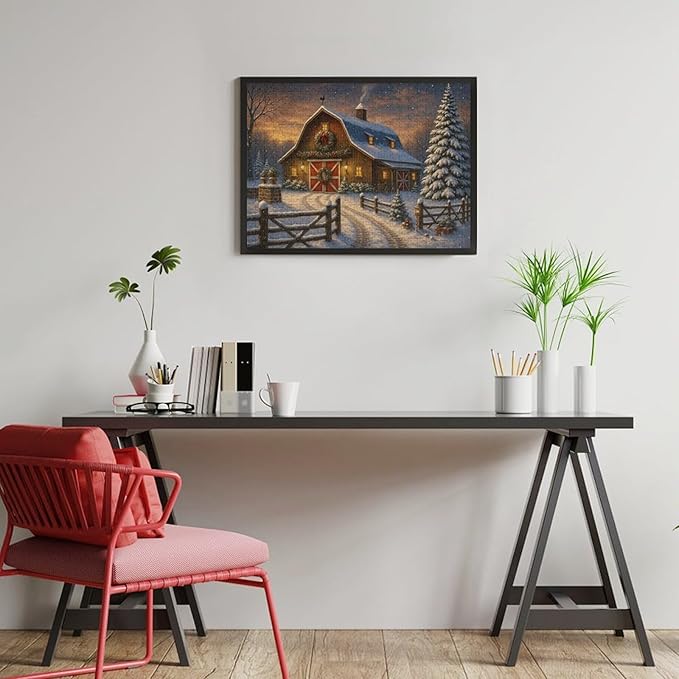 Christmas Snowy Night,Winter Red House 500-Piece Wooden Jigsaw Puzzle, Winter Holiday Scene, Snowy Night Landscape, Cozy Indoor Fun, Family Entertainment, Mindful Leisure