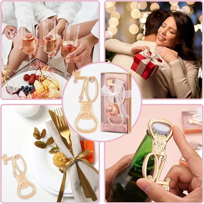 70th Birthday Party Favors - 24 Pack Rose Gold Bottle Opener Set, Wedding Souvenirs, Theme Party Supplies with Gift Box