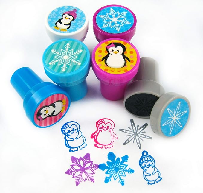 TINYMILLS 24 Pcs Penguin Assorted Stamps for Kids Self Ink Stamps (12 Different Designs) Birthday Party, Stocking Stuffers, Party Favors, Goody Bag Filler Treats, Classroom Rewards