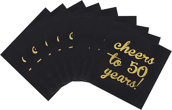 Elcoho 60 Pack Cocktail Napkins 50th Birthday Decorations Luncheon Napkins for Birthday, Anniversary Party Supplies, Cheers to 50 Years Design, 2 Layers, 5 by 5 Inches