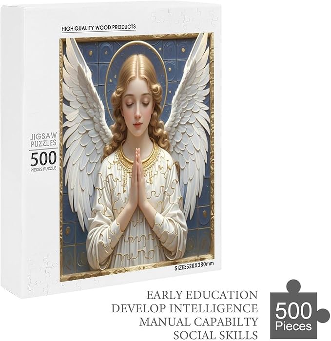 Wooden Puzzle - Classic Angel Praying Jigsaw Puzzles，Wooden Puzzles for Adults 500 Pieces Challenge Puzzles，Educational Games，Family Puzzles，Unique Gifts for Wall Art