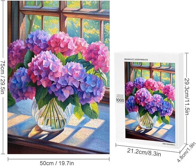 Puzzles for Adults 1000 Pieces Wooden Jigsaw Puzzle - Hydrangea Bouquet Theme Puzzle，Party Games，Family Toys，Educational Puzzles，Stress Relief Wooden Puzzle，Gifts for Family，Colleagues and Friends