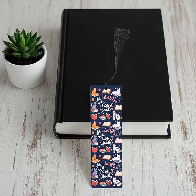 Cat Bookmarks 5 Pcs Cute Funny Animal Book Life Wooden Bookmark with Tassels for Reading Book Lovers Gift Office School Readers Teacher