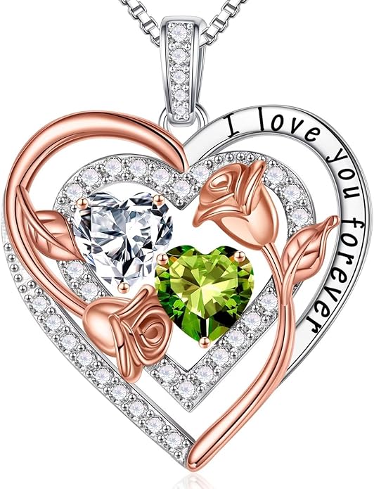 Iefil Valentines Day Gifts for Her - Sterling Silver Birthstone Necklace Anniversary Birthday Gifts for Her Wife Mom Daughter