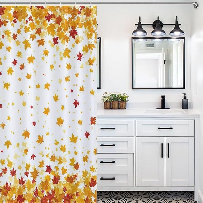 Fall Falling Maple Leaves Shower Curtain Waterproof Washable Fabric Bathroom Shower Curtains for Bathroom Decorations Home Indoor Decor 53x72Inch