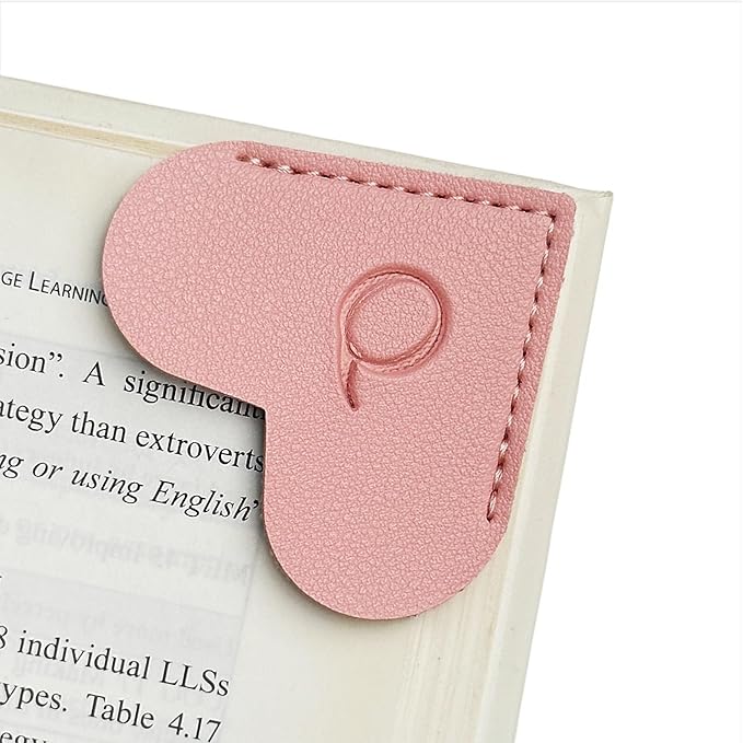 MOTEERLLU Personalized Leather Heart Bookmark with Initial, Cute Letters Custom Corner Book Mark for Reading Women, Teacher, Student, Book Lovers Gifts & Accessories(Pink, Q)
