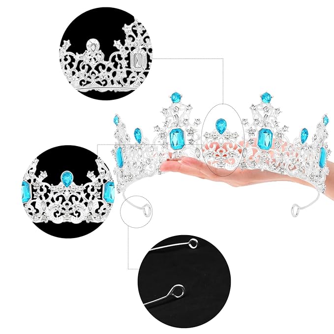 Didder Light Blue Princess Crown Birthday Tiara Prom Queen Tiaras and Crowns for Women and Girls Halloween Costume Hair Accessories Bridal Wedding Headpiece