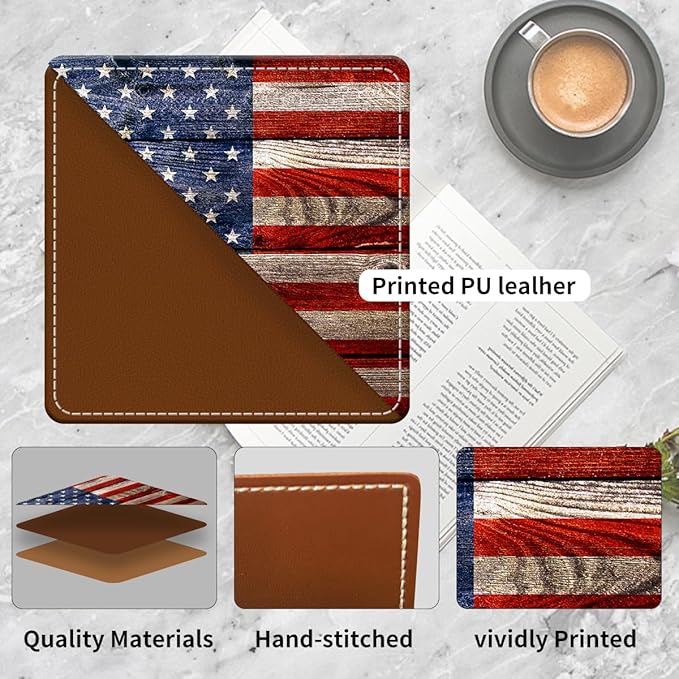 Cute Leather Bookmarks, Fun Triangle Making Corner Bookmark, Book Accessories for Reading Book Lovers, Unbreakable Page Markers for Women Men Retro Wood American Flag