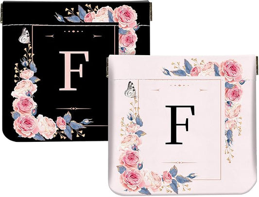 2Pcs Initial Letter PU Leather Small Squeeze Coin Purse Pouch Mini coin Bag Unique And Cute Wallet Cosmetic Bags For Women Girls Men Change Bag Letter F