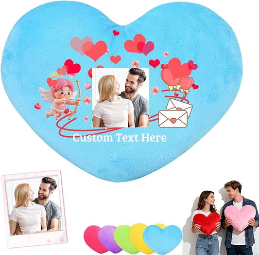 Custom Heart Pillow with Insert, Personalized Heart Shaped Pillow with Photo Text as Valentine Pillows for Girlfriend Boyfriend Home Decor Personalized Gifts for Valentines Day Anniversary