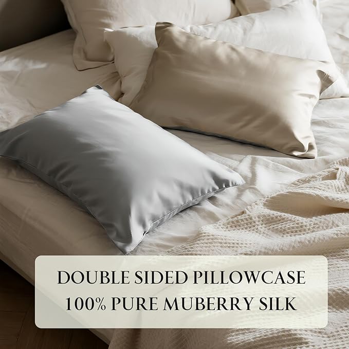 Mulberry Silk Pillowcase for Hair and Skin, Luxury Double Sided Pure Silk Pillowcase, 29x19 Inches, 1Pc (Apricot)