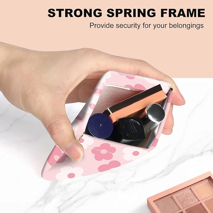 2Pcs PU Leather Small Squeeze Coin Purse Pouch Mini coin Bag Unique And Cute Wallet Cosmetic Bags Change Bag For Women Girls Men （Blue and Pink Flowers