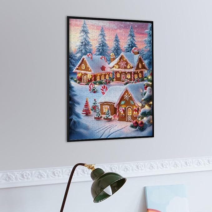 Wooden Puzzle - Christmas Gingerbread House and Candy Jigsaw Puzzles，Wooden Puzzles for Adults 300 Pieces Challenge Puzzles，Educational Games，Family Puzzles，Unique Gifts for Wall Art