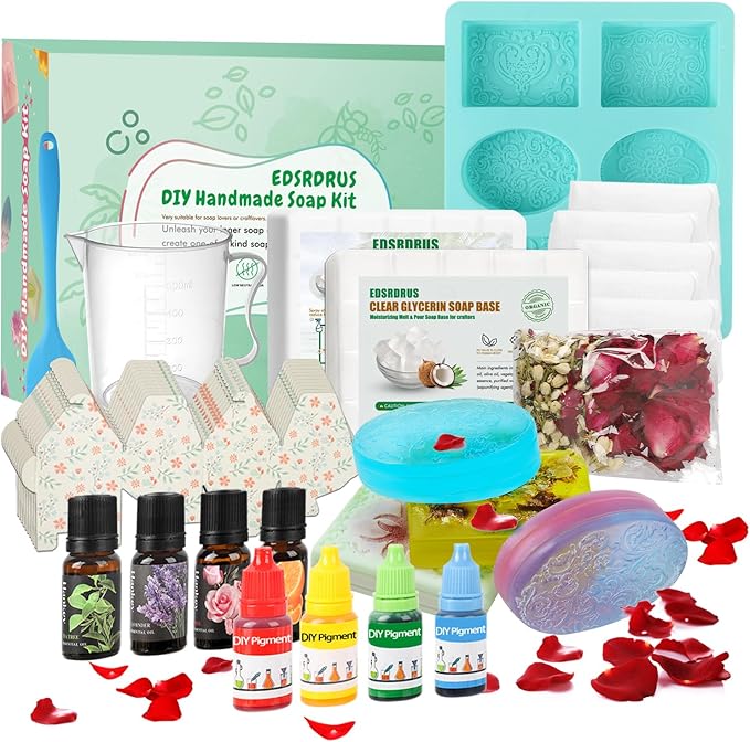 EDSRDRUS Soap Making Kit Series - Soap Making Supplies with Glycerin Soap Base, Silicone Molds, Fragrance Oils, Pigments & More (Blue Basic Soap Making Kit)