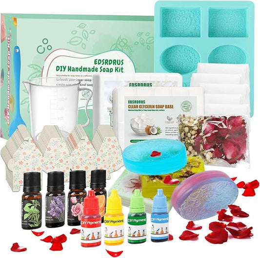 EDSRDRUS Soap Making Kit Series - Soap Making Supplies with Glycerin Soap Base, Silicone Molds, Fragrance Oils, Pigments & More (Blue Basic Soap Making Kit)