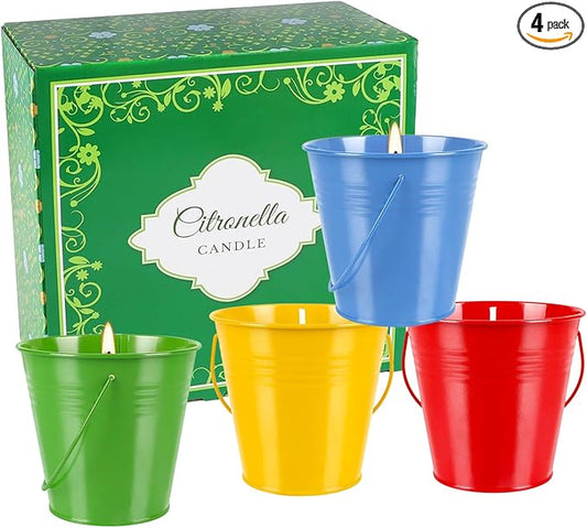 4 Pack 12oz Each Citronella Scented Candles - Colorful Metal Bucket Candles, Smokeless Indoor Outdoor Candles for Backyard, Camping & Gatherings