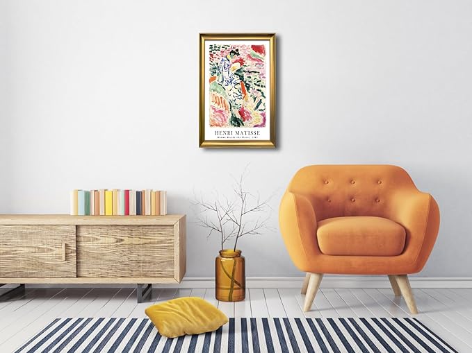 Wieco Art Framed Wall Art Woman Beside the Water 1905 by Henri Mattise Abstract Colorful Art Matisse Posters Canvas Prints for Wall and Home Office Decorations Bronze Gold Frame