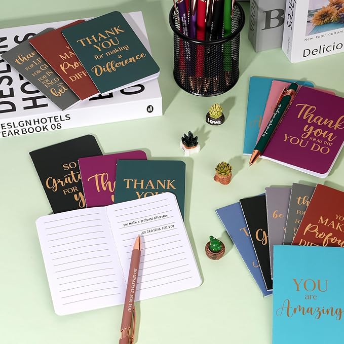96 Pcs Thank You Gifts Bulk Motivational Pens Inspirational Notepads Set, Mini Motivational Notebooks and Ballpoint Pens, Inspirational Appreciation Gifts for Employee Teacher Staff Volunteer Coworker