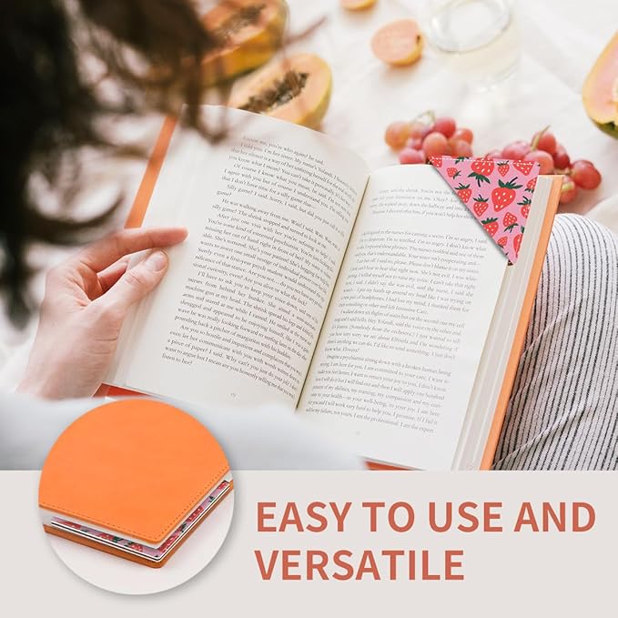Cute Leather Bookmarks, Fun Triangle Making Corner Bookmark, Book Accessories for Reading Book Lovers, Unbreakable Page Markers for Women Men Pink Cute Strawberry