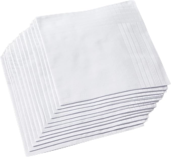 Men's Pure White 100% Cotton Handkerchief Pack of 12