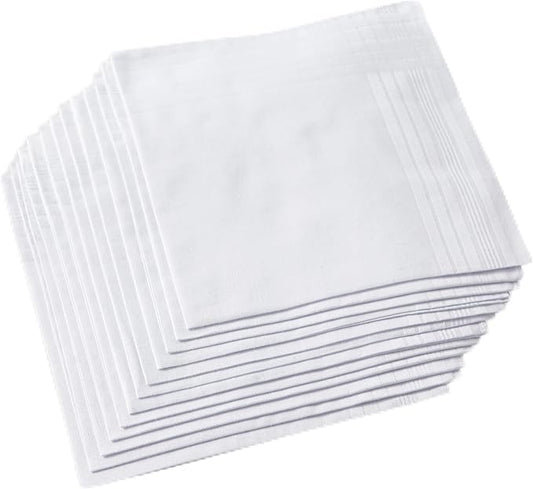 Men's Pure White 100% Cotton Handkerchief Pack of 12