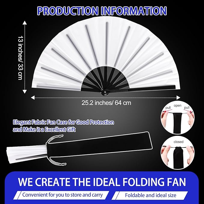 Blulu 4 Pcs 13 Inch Large Folding Hand Fans for Line Dancing Big Clapping Popping Raves Fans Bulk for Dancing Boots on The Ground Festival Party Decoration(Classic Style, White)