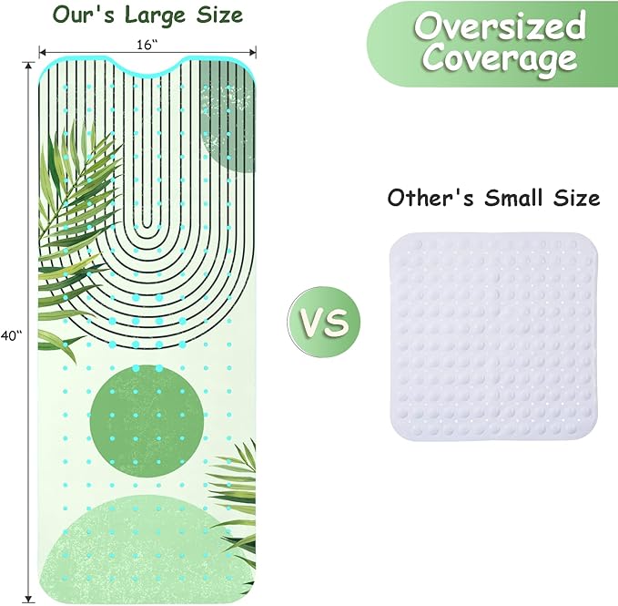 Bathtub Mat Non Slip, Bohemia Extra Long Bath tub Mat Shower Floor Mat with Suction Cups and Drain Holes for Adults Kids Elderly 40 X 16 Inch