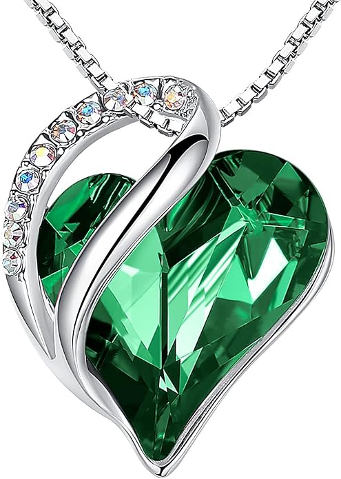 Leafael Valentine's Day Gift Necklaces for Women, Infinity Love Birthstone Heart Crystal Pendant, Birthday Anniversary Jewelry for Wife, Mom, and Her, Silver Plated, 18" + 2" Adjustable Chain