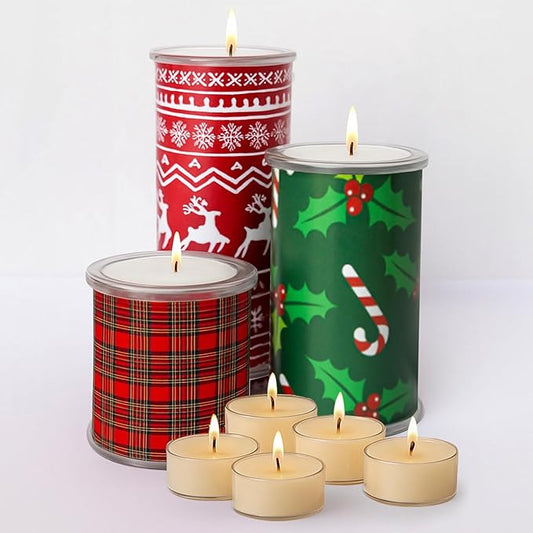 Reusable Interchangeable Candle, Decorative Wrap Design, Customizable Holiday Home Décor, Refillable Giftable Accent for Seasonal Styling