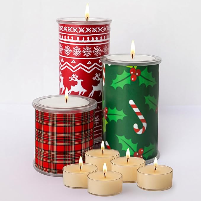 Reusable Interchangeable Candle, Decorative Wrap Design, Customizable Holiday Home Décor, Refillable Giftable Accent for Seasonal Styling