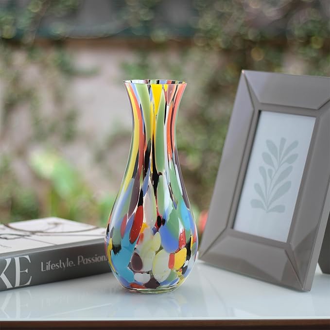 Ca D Oro Colored Glass Vase Confetti Effect Hand Blown Murano-Style Art Glass for Flower, Room Decoration and Centerpiece - Model Nº 83