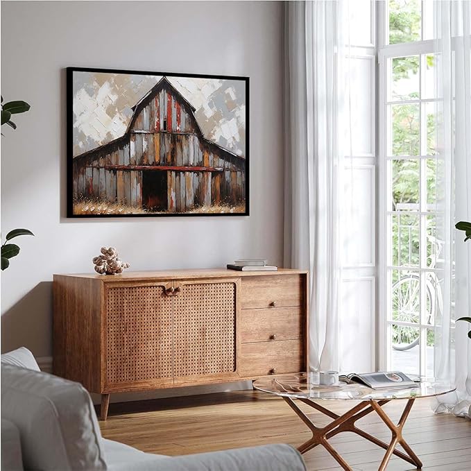 Vintage shabby barn print rural farm natural scenery decorative painting suitable for home decoration bathroom bedroom living room decoration16x24in(40x60cm)- Black Framed