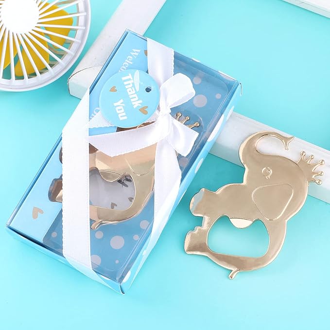 24PCS Elephant Bottle Opener Baby Shower Party Baby Boys Shower Gifts Baby Birthday Return Gifts for Guest Bridal Shower Wedding Anniversary Party Supplies (Blue Crown Elephant, 24)