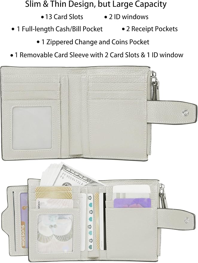 AINIMOER Women's RFID Blocking Leather Small Compact Bi-fold Zipper Pocket Wallet Card Case Purse with id Window
