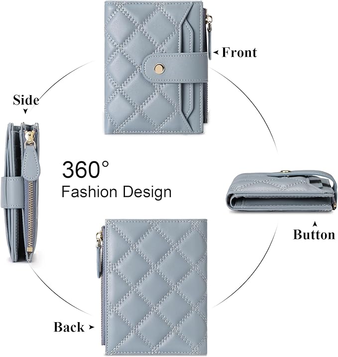 SENDEFN Small Wallet for Woman Leather RFID Blocking Bifold Zipper Pocket Credit Card Holder