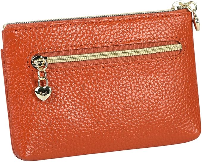 Women's Genuine Leather Coin Purse Zipper Pocket Size Pouch Change Wallet, Brown