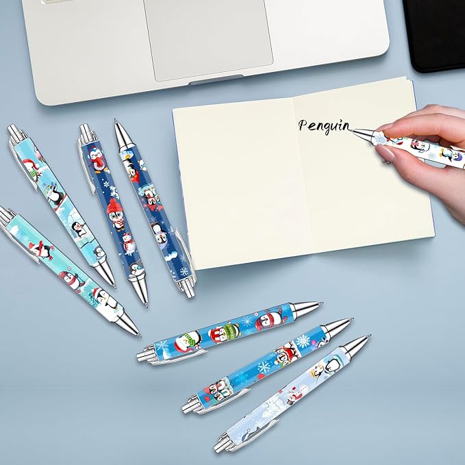 Idealmuzik Penguin Pens Set – Cute Penguin-Themed Gel Pens for Teachers, and Office Gift Exchange – Funny Penguin Designs – Perfect Stationery Gifts, Party Favors, 8 Pack