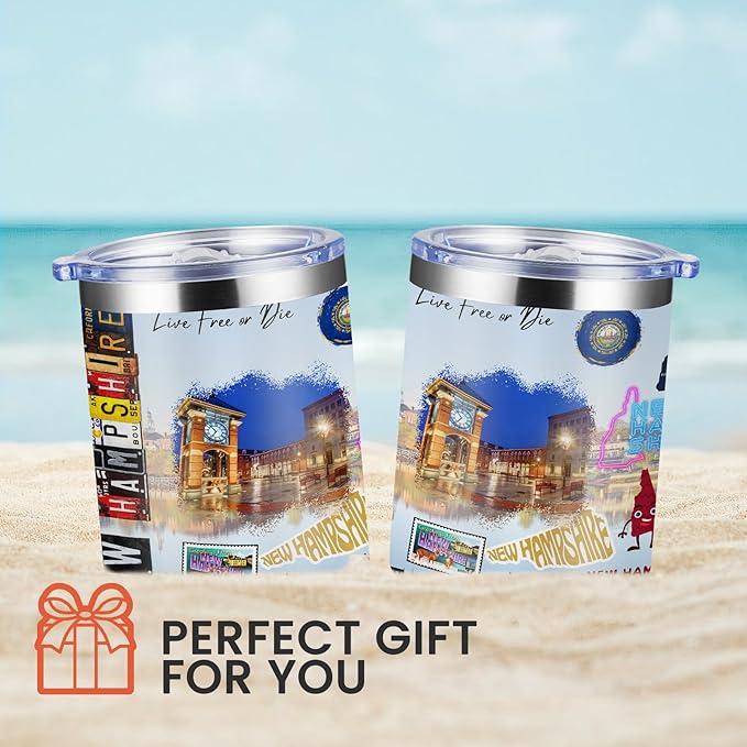 12oz Coffee Mug New Hampshire State Insulated Coffee Cups, United States Map Travel Mug Landmark, Birthday Gifts Cute Mugs with Lid and Straw Gifts for Mom