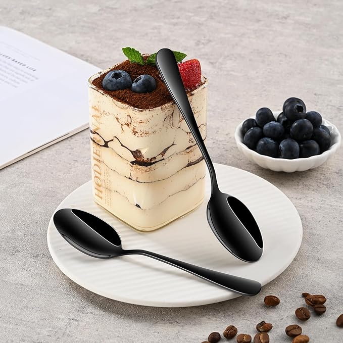 5.5 Inch Black Small Teaspoons,Set Of 8 Stainless Steel Coffee Spoons,Black Mini Spoons For Dessert,Cake,Durable Demitasse Spoon