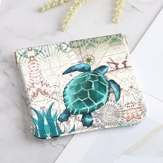 2Pcs PU Leather Small Squeeze Coin Purse Pouch Mini coin Bag Unique And Cute Wallet Cosmetic Bags Change Bag For Women Girls Men Map Turtle Pattern