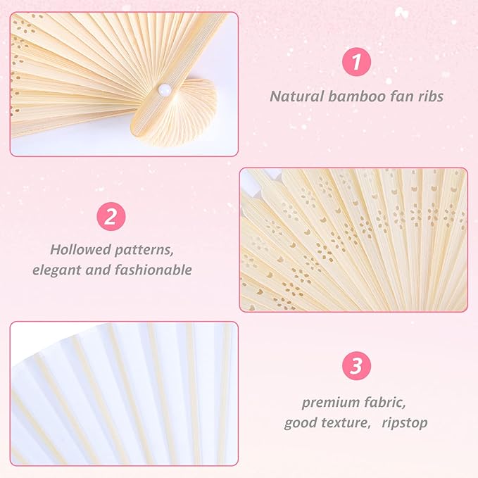 JOHOUSE 12 Pcs Wedding Fans, 8.3 Inch White Folding Hand Fans for Women, Wedding Guest Gifts, Party Favors, Dancing Props, DIY Crafts & Summer Cooling
