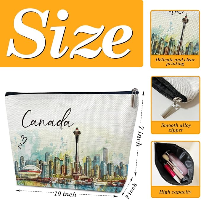 Canada Travel Gifts Makeup Bag, City Travel Cosmetic Bag for Purse, Watercolor Makeup Bags, Canada Souvenir, Trip Favors for Traveller Lovers, City Themed Organizer