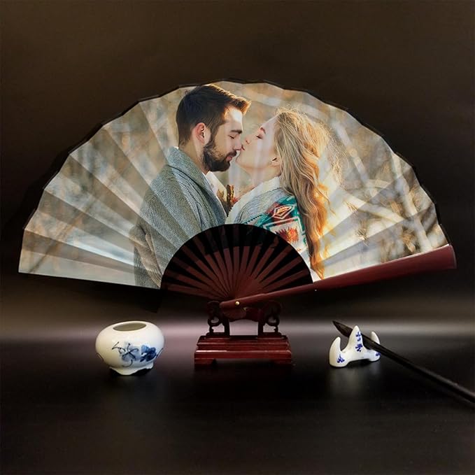 WERWAES Personalized Folding Fan with Custom Photo Hand Held Fans Foldable for Wedding Dancing Saloon Cosplay Party Props Decorative Folding Fans