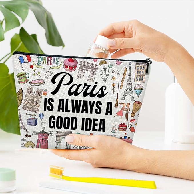 Funny Paris Travel Makeup Bag, City Themed Trip Gifts Favors, Travel Lover Gifts For Women Her, Cosmetic Bag For Holiday Trip Vacation, Paris Is Always A Good Idea